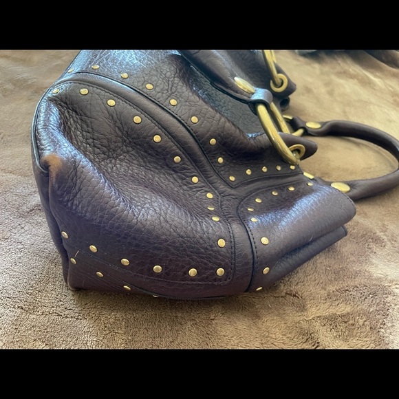 Kenneth Cole Purple Thick
Pebble Leather Studs Satchel Handbag
Purse PRE-OWNED - Picture 3 of 11